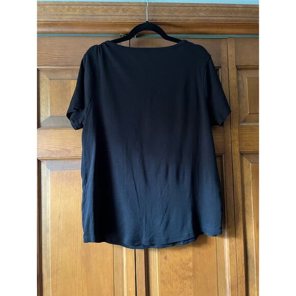 Chico's Women's Split Neck Classic Fit T-Shirt Short Sleeve Solid Black 3 (XL) - Picture 9 of 9